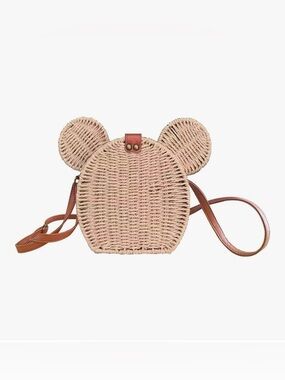 NEW! Mickey Mouse Inspired Rattan Woven Straw Crossbody Bag Wicker Purse